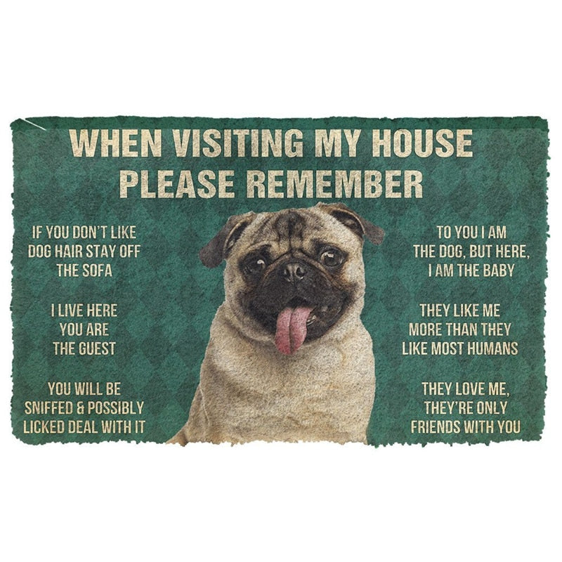 Please Remember Pug Dogs House Rules Doormat Decor