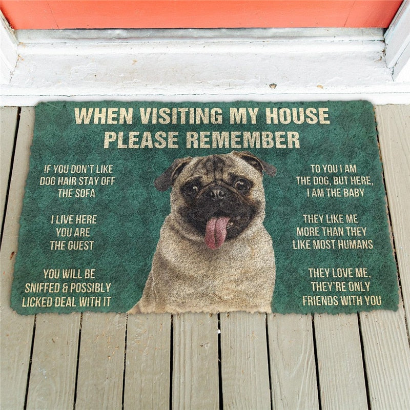 Please Remember Pug Dogs House Rules Doormat Decor