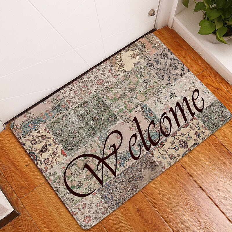 Door Mat Entrance Mat Welcome Flowers Patten