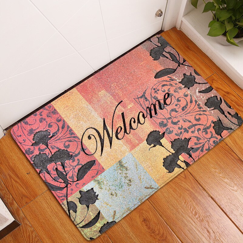 Door Mat Entrance Mat Welcome Flowers Patten