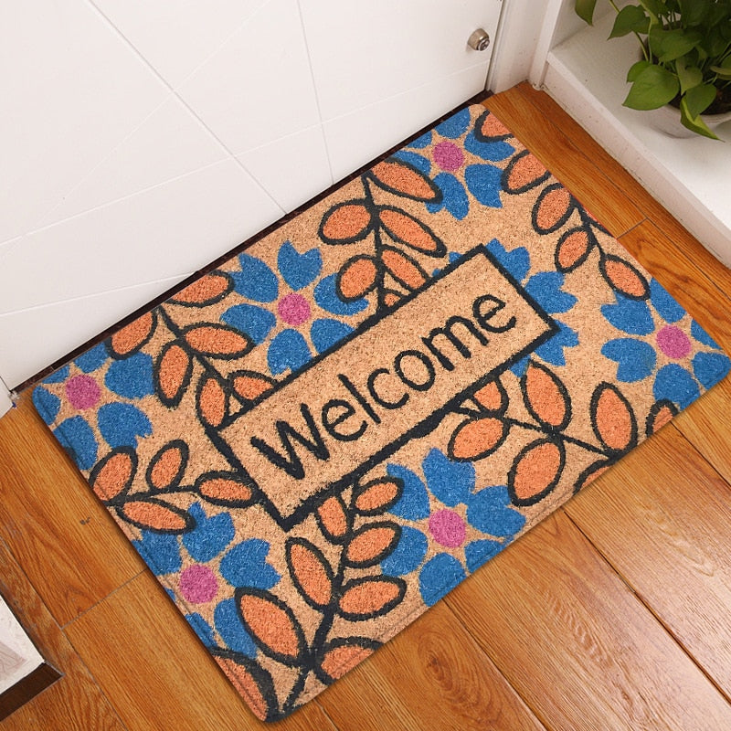 Door Mat Entrance Mat Welcome Flowers Patten