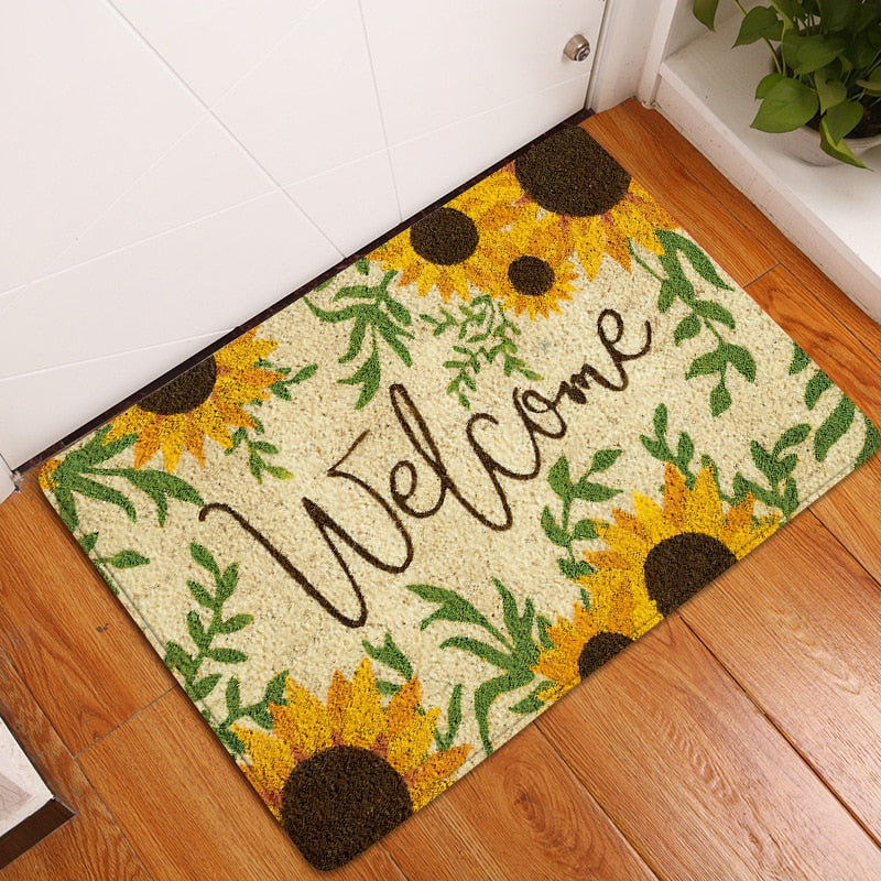 Door Mat Entrance Mat Welcome Flowers Patten